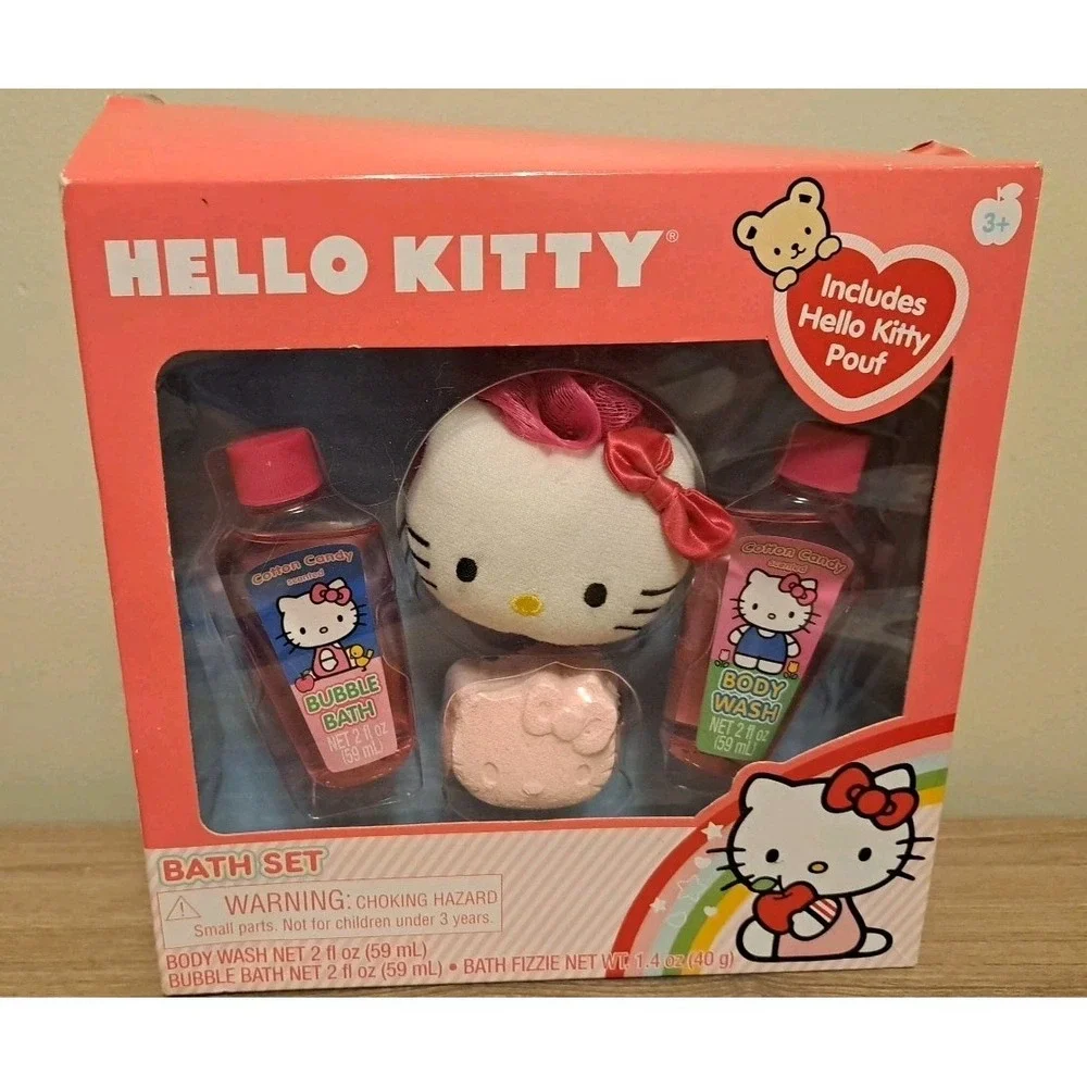 hello kitty bundle- 5 pieces- Backpack, Fannypack, Sticker book, Desk Set, Bath
